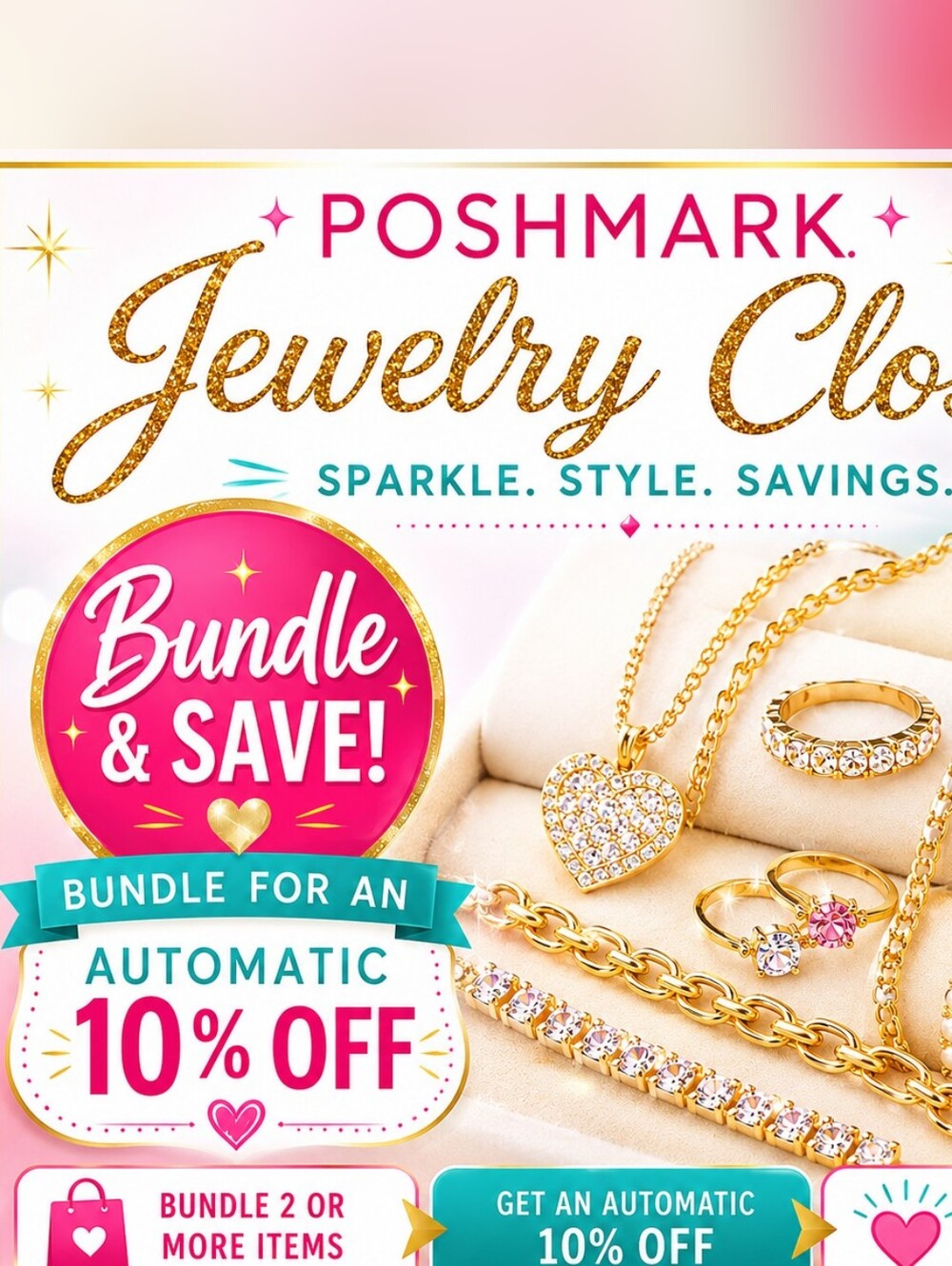 Bundle & Save Gold Heart Crystal Pendant Necklace with Chain
